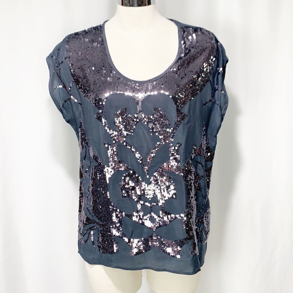 Velvet by Graham & Spencer Grey Sequin Top XS - Picture 4 of 11